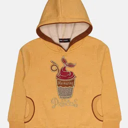 TRE&PASS Girls Yellow Self-Design Winter Hooded Sweatshirt-image-52