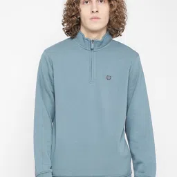 Octave Men Blue Solid Fleece Sweatshirt-image-60