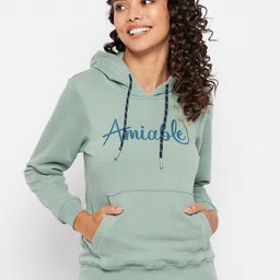 Duke Women Green Printed Alphanumeric Hooded Fleece Sweatshirt-picture-17