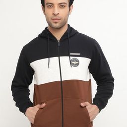 Octave Men Brown Colourblocked Hooded Fleece Sweatshirt-image-60
