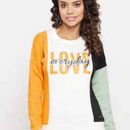Duke Women White & Mustard Yellow Colourblocked Sweatshirt-image-16