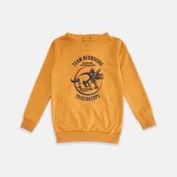 Pantaloons Junior Boys Mustard Yellow Hooded Printed Sweatshirt-image-92