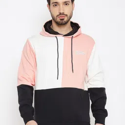 Duke Men Pink Colourblocked Hooded Fleece Sweatshirt-image-84