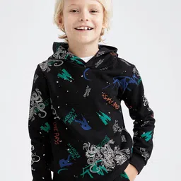 DeFacto Boys Black & White Printed Hooded Sweatshirt-image-61