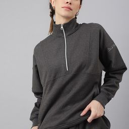 Fitkin Women Grey Regular Fit Fleece Sweatshirt-image-6