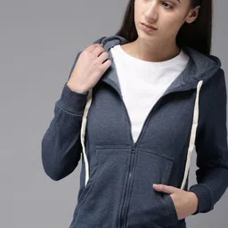 Campus Sutra Women Blue Hooded Casual Sweatshirt-picture-27