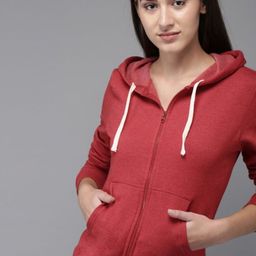 Campus Sutra Women Maroon Hooded Casual Sweatshirt-image-63