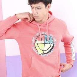 HIGHLANDER Men Peach-Coloured Printed Hooded Sweatshirt-picture-5