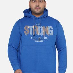 John Pride Men Plus Size Blue Printed Hooded Sweatshirt-image-57