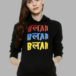 Campus Sutra Women Black Printed Hooded Cotton Sweatshirt-picture-22