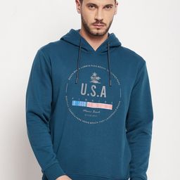 Duke Men Blue Printed Hooded Fleece Sweatshirt-image-79