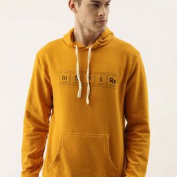 Campus Sutra Men Mustard Printed Hooded Casual Sweatshirt-image-27