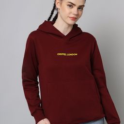 GRIFFEL Women Maroon Hooded Sweatshirt-image-16