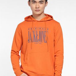 Jack & Jones Men Orange Printed Cotton Hooded Sweatshirt-image-72