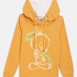 METTLE Girls Mustard Printed Hooded Fleece Sweatshirt-picture-11