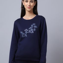 Kanvin Women Navy Blue Printed Cotton Sweatshirt-image-37