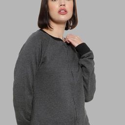 Campus Sutra Women Charcoal Solid Sweatshirt-image-81