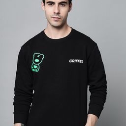 GRIFFEL Men Black Fleece Printed Sweatshirt-picture-21