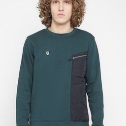 Octave Men Green Colourblocked Fleece Sweatshirt-image-63