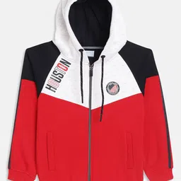 Octave Boys Red Colourblocked Hooded Fleece Sweatshirt-image-13
