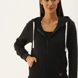 Campus Sutra Women Black Hooded Casual Sweatshirt-picture-38
