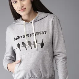 Campus Sutra Women Grey Printed Hooded Casual  Sweatshirt-image-45