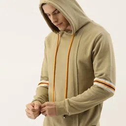 Campus Sutra Men Beige Hooded Casual Sweatshirt-image-68