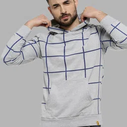 Campus Sutra Men Grey Checked Hooded Cotton Sweatshirt-picture-23