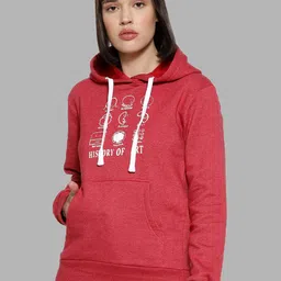 Campus Sutra Women Maroon Printed Hooded Sweatshirt-picture-16