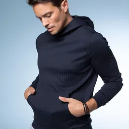 DeFacto Men Navy Blue Striped Hooded Sweatshirt-image-71