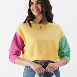 The Souled Store Colourblocked Cotton Pullover Crop Sweatshirt-image-76