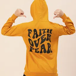 Lounge Dreams Women Mustard Printed Hooded Cotton Sweatshirt-image-19