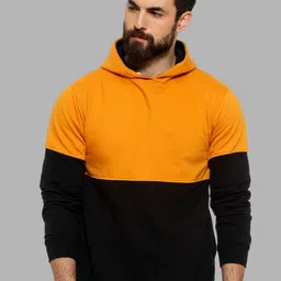 Campus Sutra Men Mustard & Black Colourblocked Hooded Sweatshirt-image-87