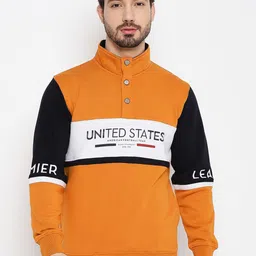 Duke Men Orange Colourblocked Fleece Sweatshirt-picture-7