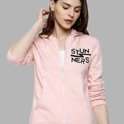 Campus Sutra Women Pink & Black Printed Hooded Sweatshirt-image-94