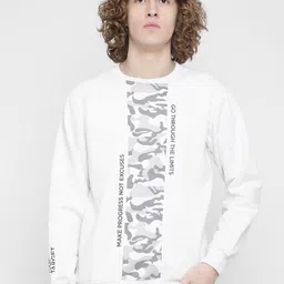 Octave Men White Printed Fleece Sweatshirt-image-50