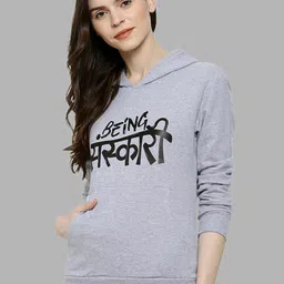 Campus Sutra Women Grey Printed Hooded Sweatshirt-image-47