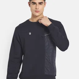 Octave Men Navy Blue Solid Fleece Sweatshirt-picture-42