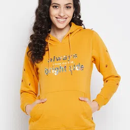 Duke Women Mustard Yellow Typography Printed Hooded Fleece Sweatshirt-image-11
