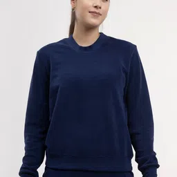 FableStreet Women Navy Blue Solid Velour Sweatshirt-image-46