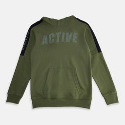 Pantaloons Junior Boys Olive Green Cotton Printed Hooded Sweatshirt-image-57