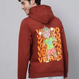 VEIRDO Men Rust Brown Printed Hooded Sweatshirt-image-18