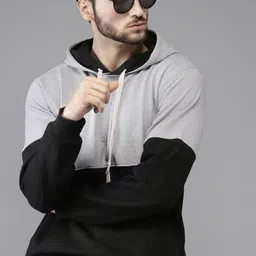 Campus Sutra Men Black & Grey Colourblocked Hooded Sweatshirt-image-91