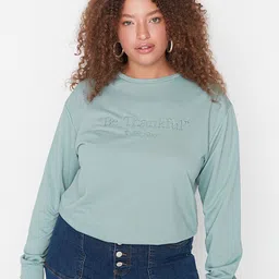 Trendyol Women Mint Blue Round Neck Cotton Sweatshirt-picture-45