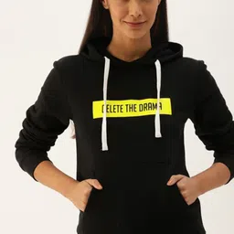Campus Sutra Women Black Printed Hooded Casual Sweatshirt-picture-30
