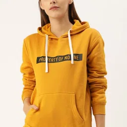 Campus Sutra Women Mustard Printed Hooded Casual Sweatshirt-image-85