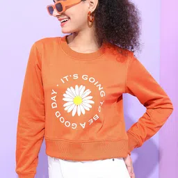 Tokyo Talkies Women Rust Printed  Round Neck Sweatshirt-23