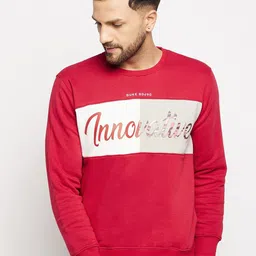 Duke Men Red Printed Fleece Sweatshirt-image-81