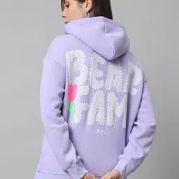 GRIFFEL Typography Printed Hooded Drop Shoulder Sleeves Fleece Oversized Sweatshirt-21