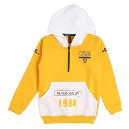 earth conscious Boys Yellow & White Colourblocked Hooded Fleece Sweatshirt-image-102